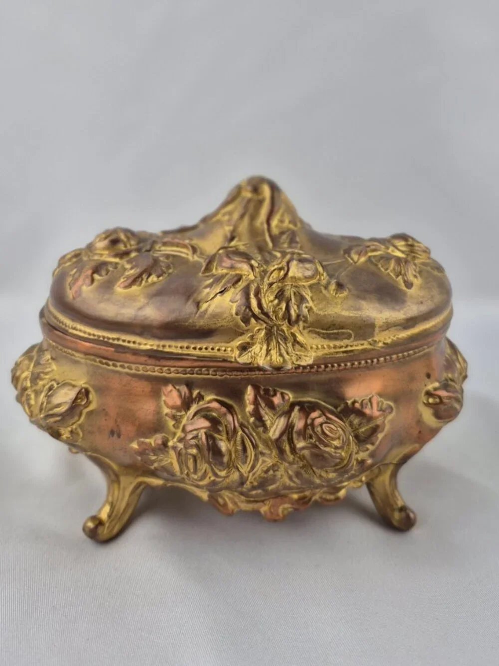 N.B. Rogers Art Nouveau Trinket Box 812-882 Jewelry Casket Rose Floral Gold Tone